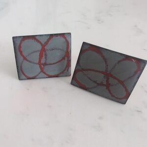 Vintage Mid Century Copper Enamel Cufflinks Abstract Modernist Signed RC